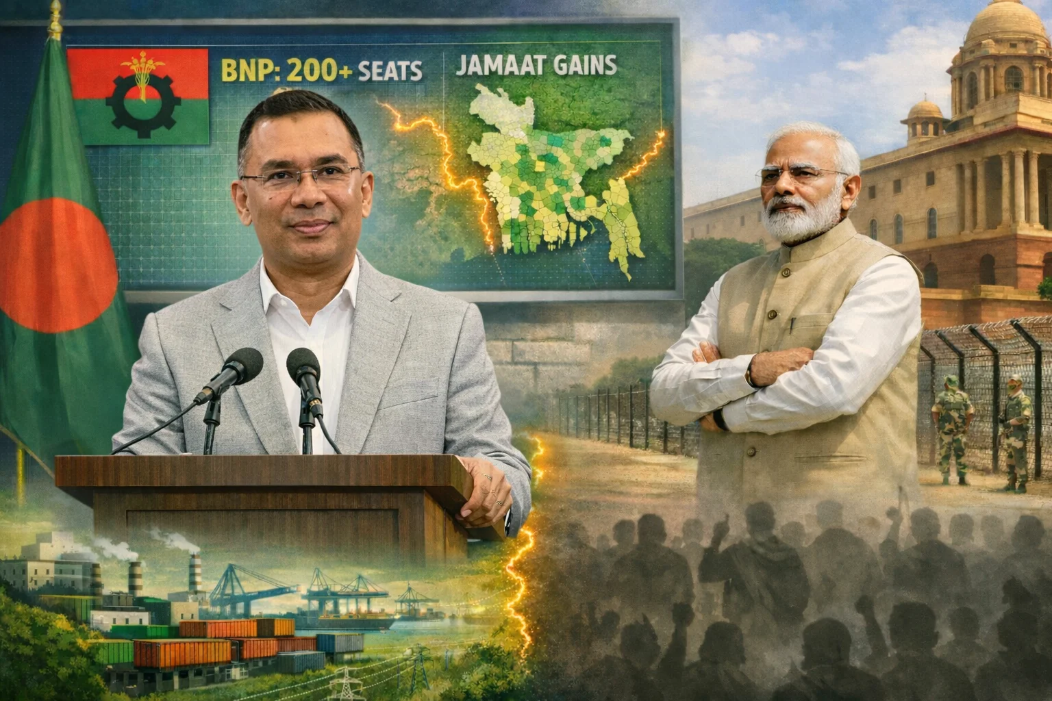 Bangladesh Elections 2026 results showing BNP win as India monitors border impact and Jamaat seat gains