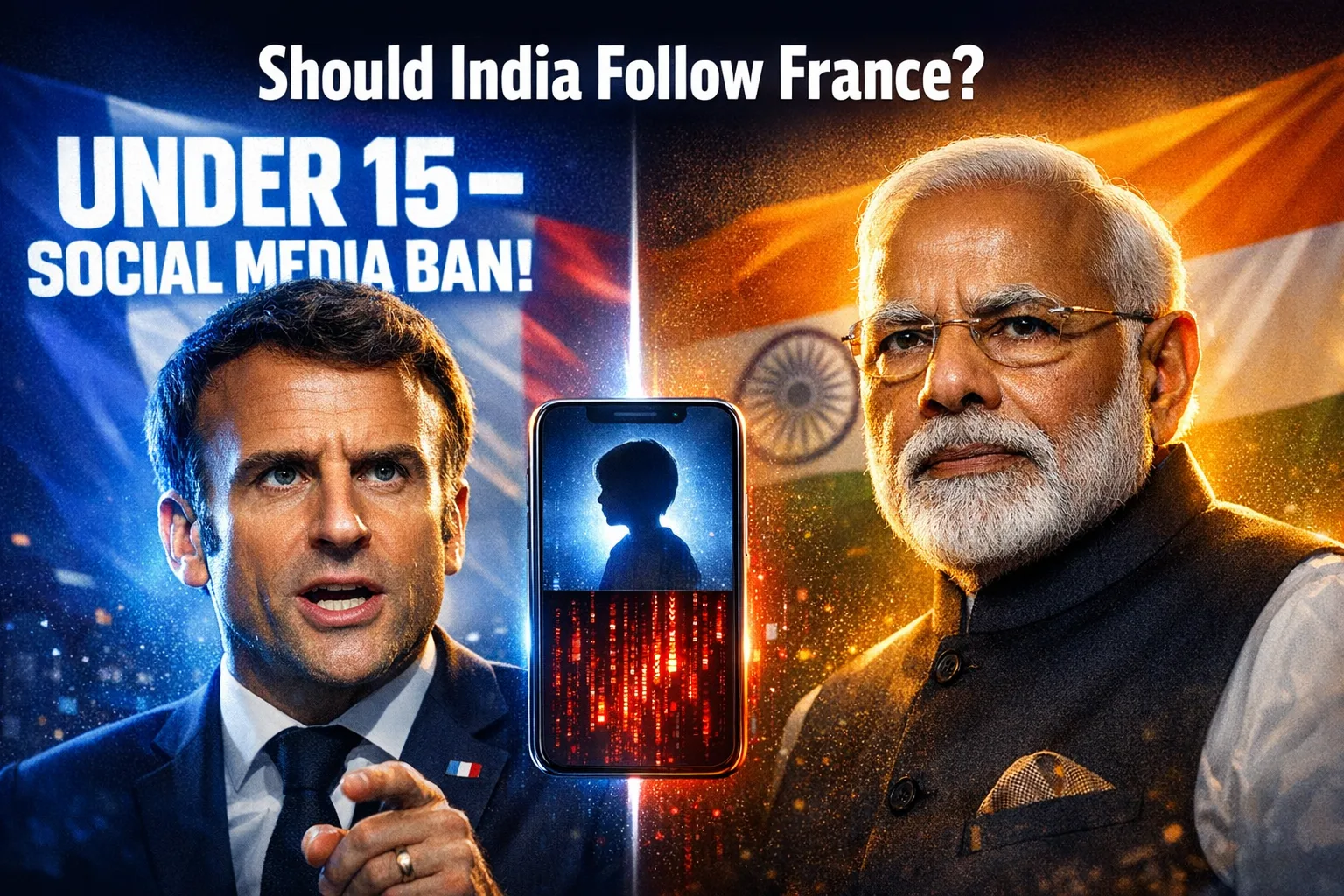 Emmanuel Macron and Narendra Modi amid France social media ban for children debate over age restrictions in India