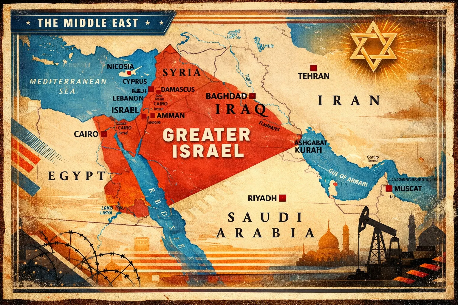 Greater Israel geopolitical map illustrating US support signals and India stance on Greater Israel expansion debate