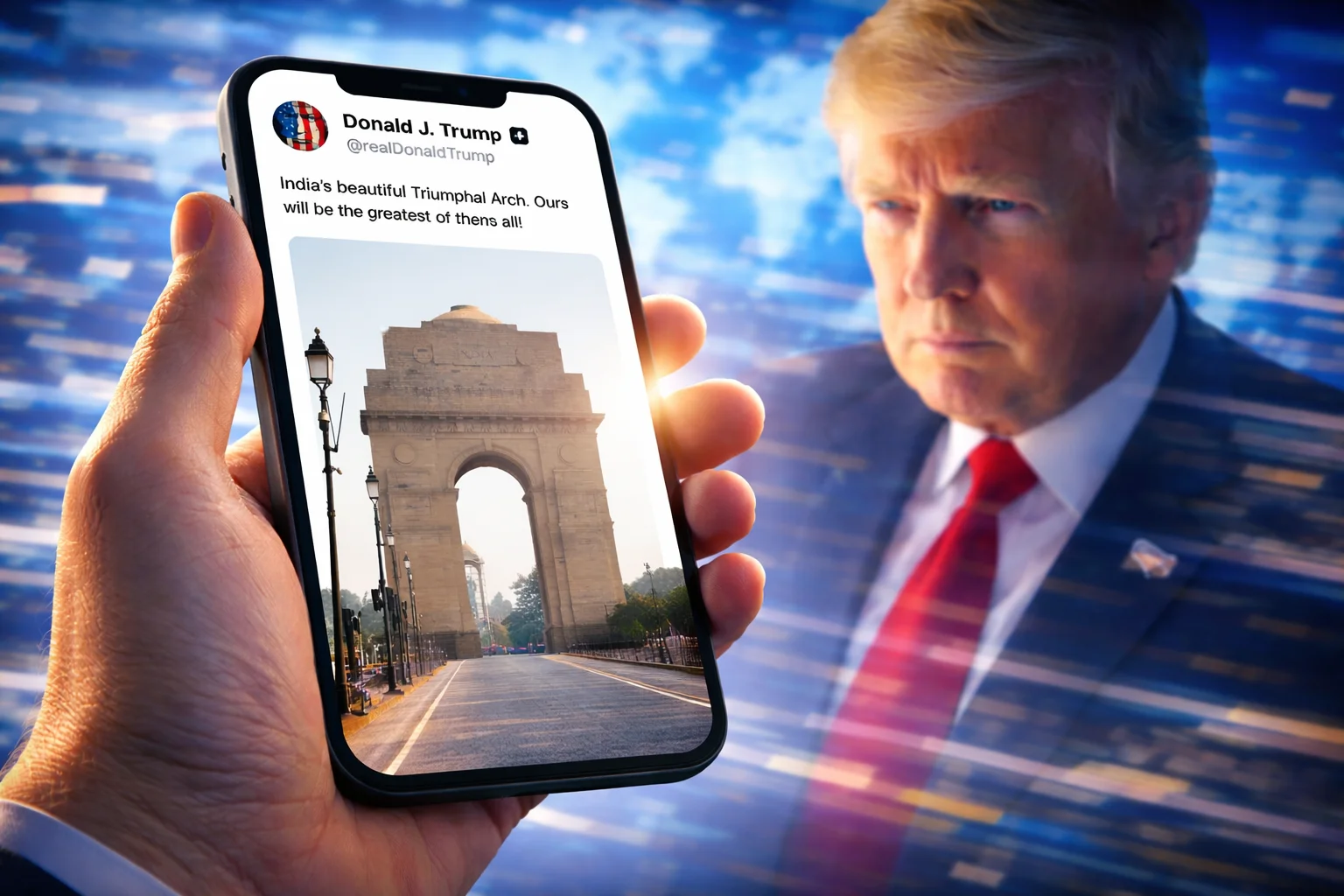 Donald Trump tweet featuring India Gate that sparked global discussion about the American Gate monument idea