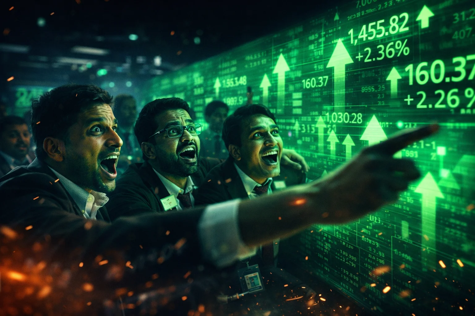 Indian stock market surges with green screens after Trump cuts US tariffs on Indian exports to 18 percent