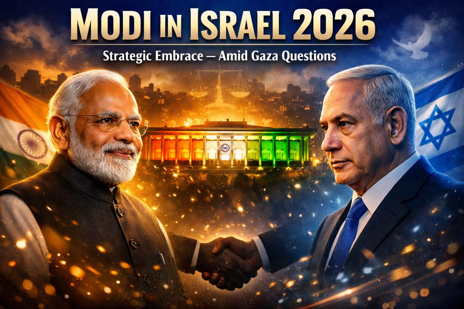 PM Modi Israel visit 2026 at Knesset with Benjamin Netanyahu amid Gaza controversy and diplomatic tension