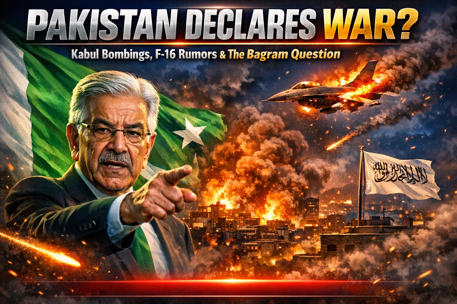 Khawaja Asif amid Pakistan declares war on Afghanistan claims as Kabul bombings and F16 shootdown rumors spread