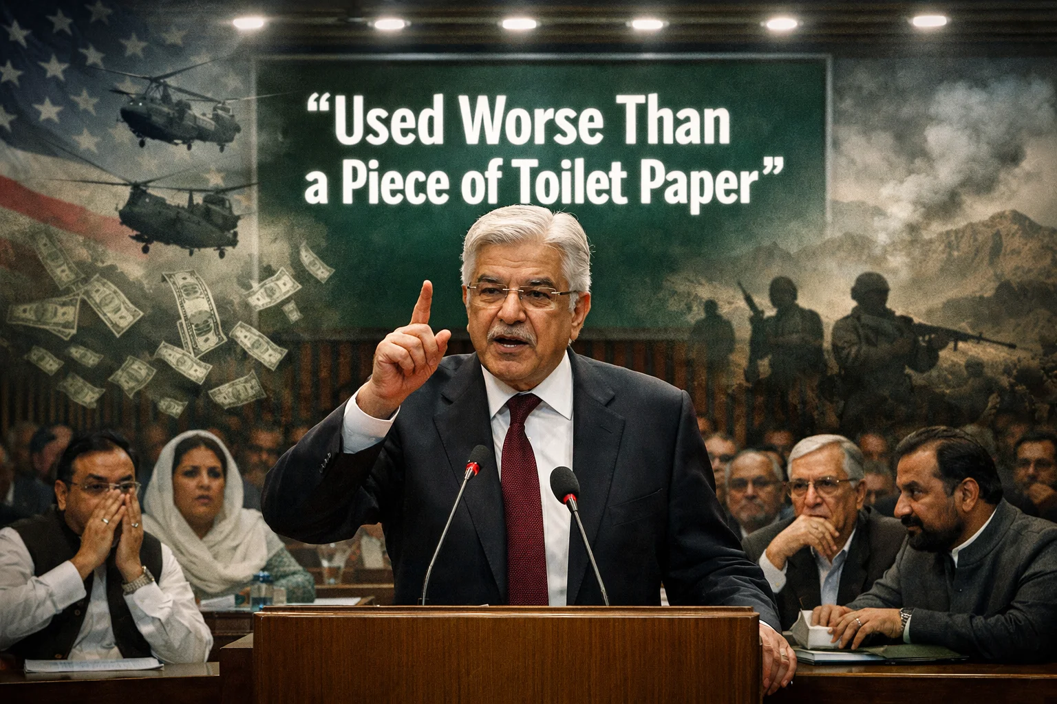 Khawaja Asif toilet paper statement delivered in Pakistan Parliament as he admits Pakistan was used by the US during Afghanistan wars, shocking National Assembly session