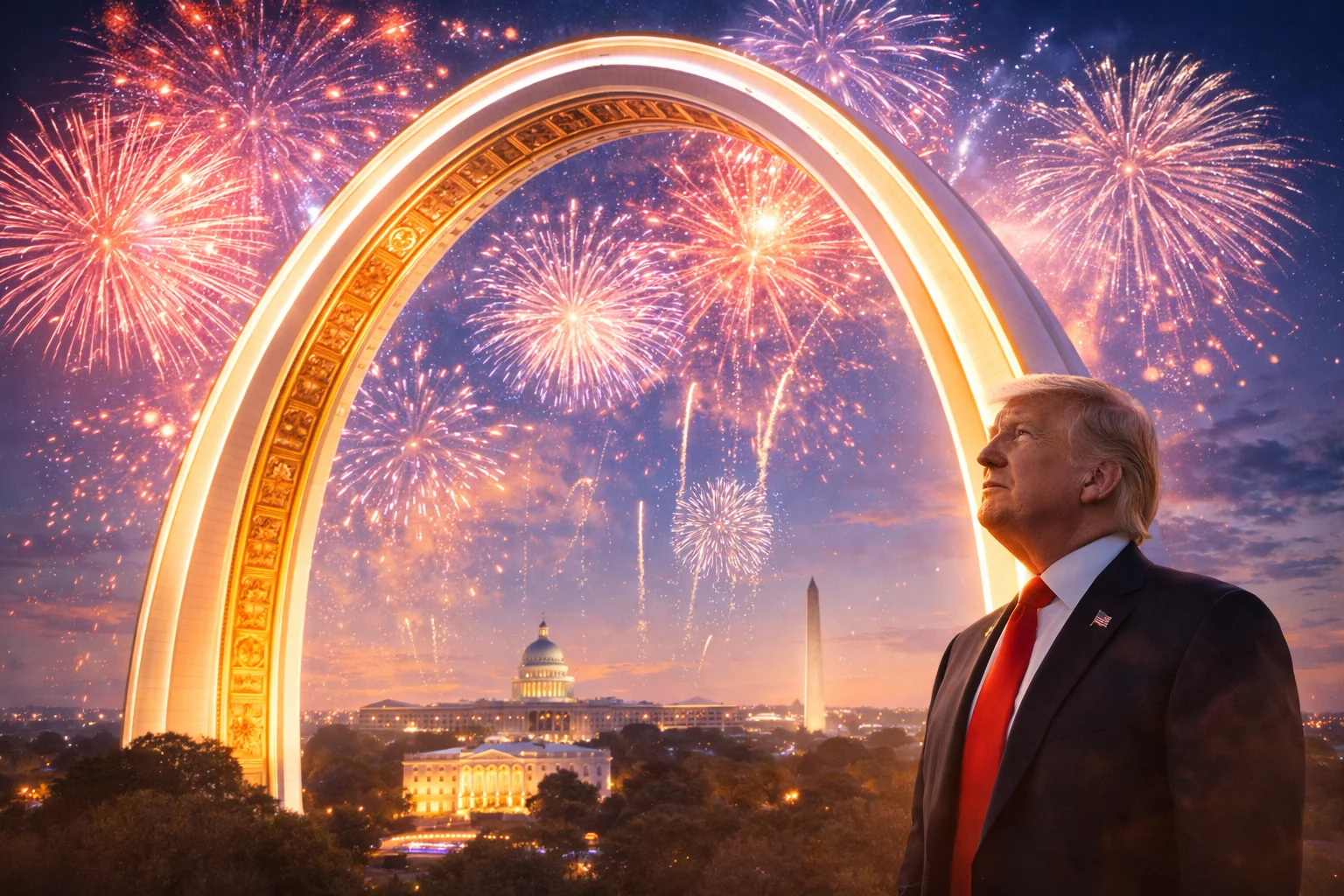 Washington DC fireworks and monument concept linked to the 250th US Independence anniversary and Trump legacy plans