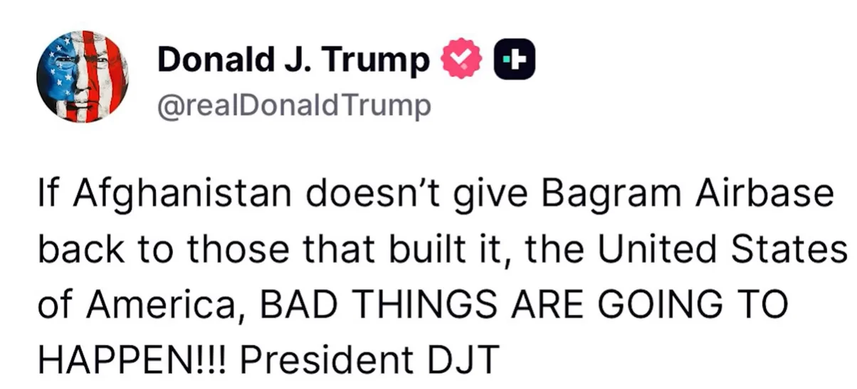 The Bagram Air Base — Why It Still Matters US President Donald Trump warning that “bad things” will happen if Afghanistan does not return control of Bagram Air Base to the United States.