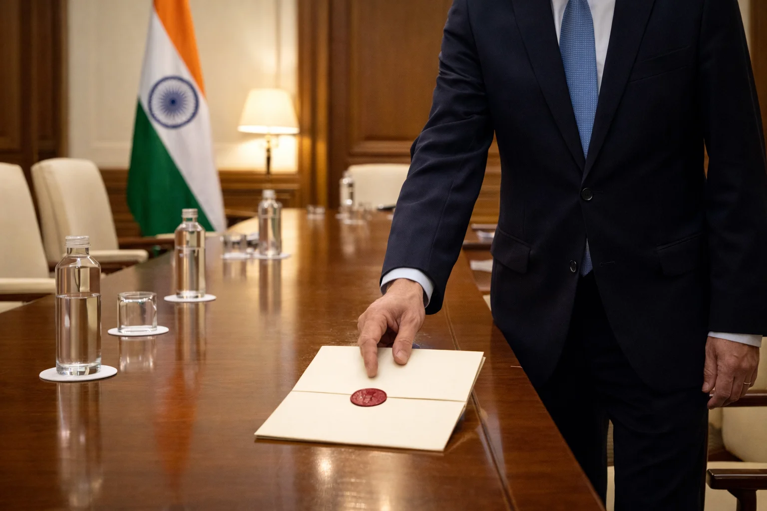 Indian diplomatic action symbolizing strategic response to pressure over India Russia oil trade