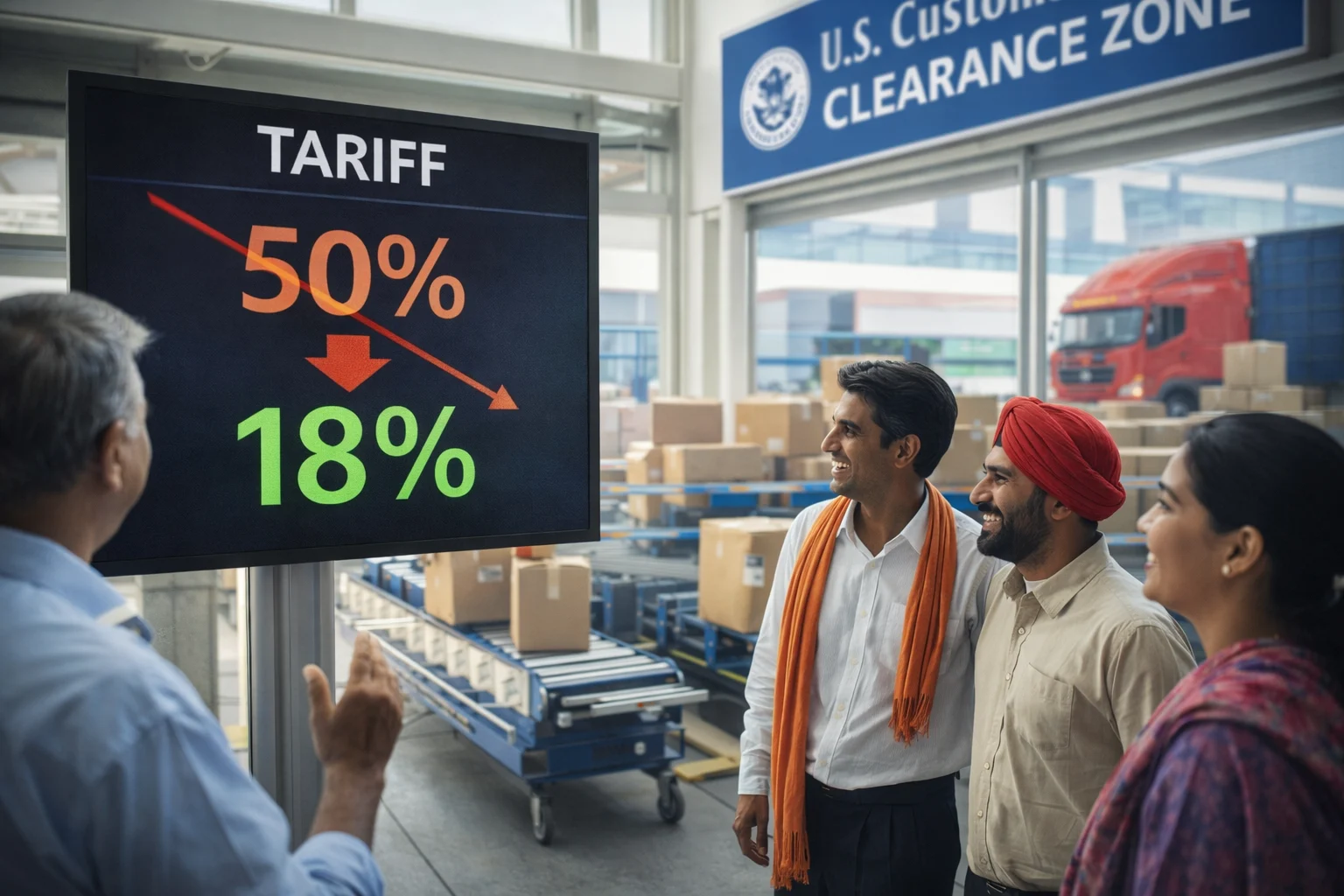 The tariff cut that changed everything India US 18 percent tariff agreement visualized as US tariffs drop from 50 percent to 18 percent for Indian exports