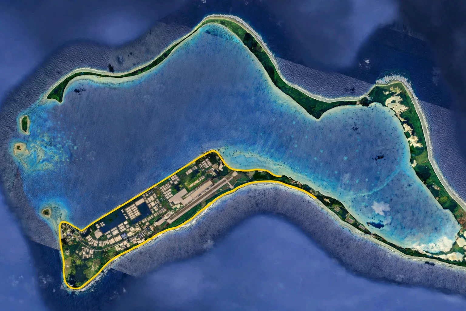Top View of Diego Garcia Top view of US military base on Diego Garcia during Diego Garcia US UK dispute in Indian Ocean