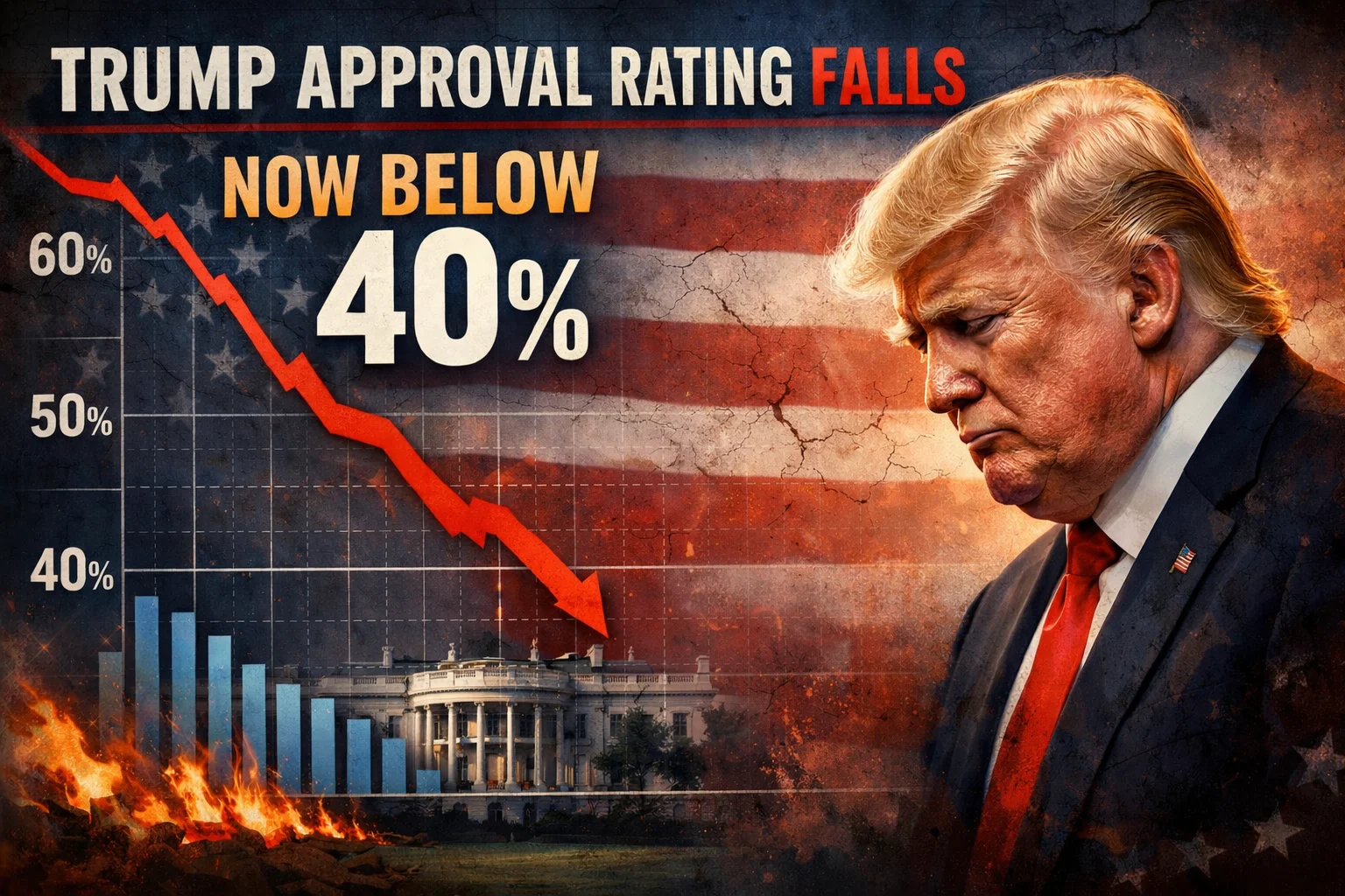 Donald Trump’s approval rating falling below 40% amid controversy over Trump India Pakistan nuclear war claim and remarks about Shehbaz Sharif during a State of the Union–style speech.