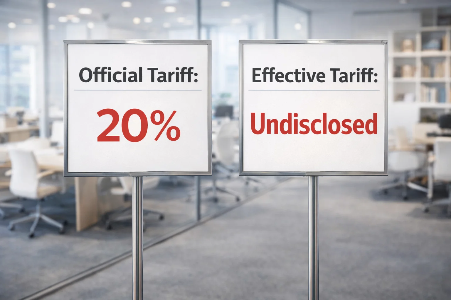 Banners displaying official and undisclosed tariff rates related to the Bangladesh US secret trade deal