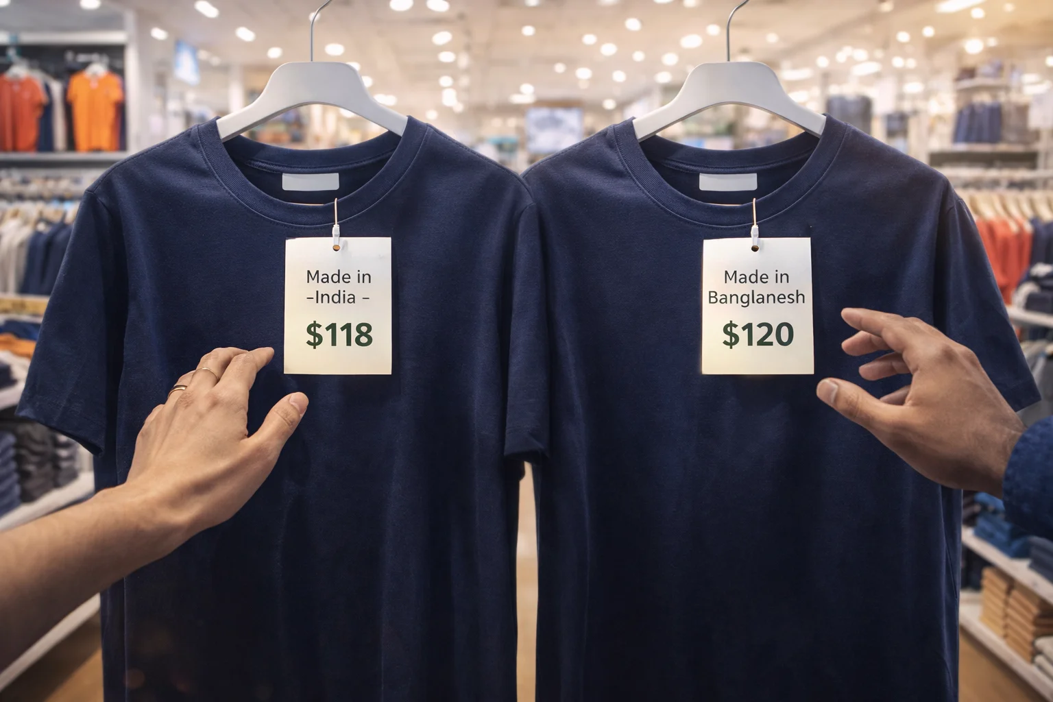 US retail pricing comparison showing Indian apparel cheaper than Bangladeshi apparel due to tariff differences