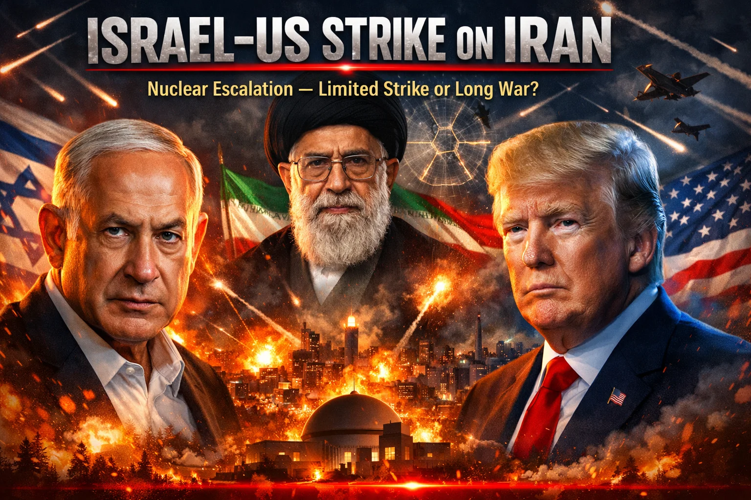 Israel US attack on Iran featuring Netanyahu, Trump and Khamenei amid Tehran missile strikes