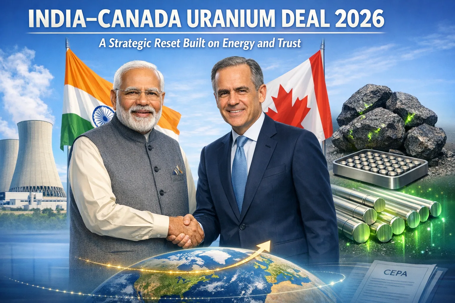 Narendra Modi and Mark Carney during India Canada uranium deal 2026 strategic nuclear energy partnership