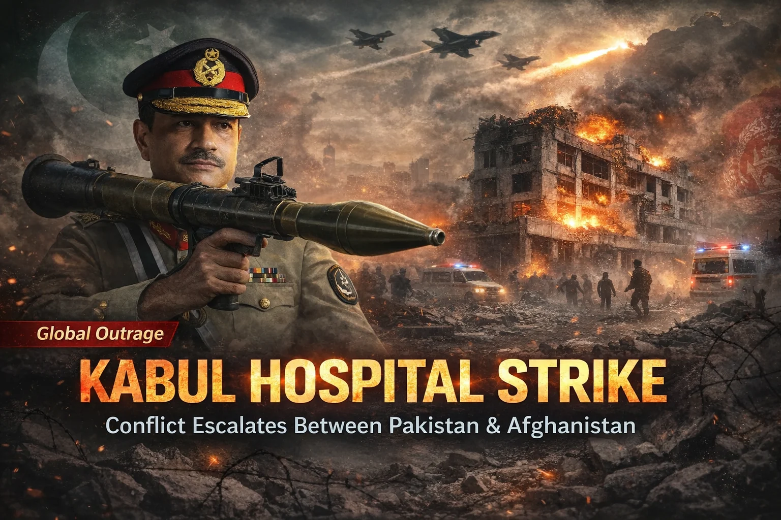 Pakistan Afghanistan conflict 2026 showing Kabul hospital strike damage airstrikes impact and rising regional tensions in South Asia