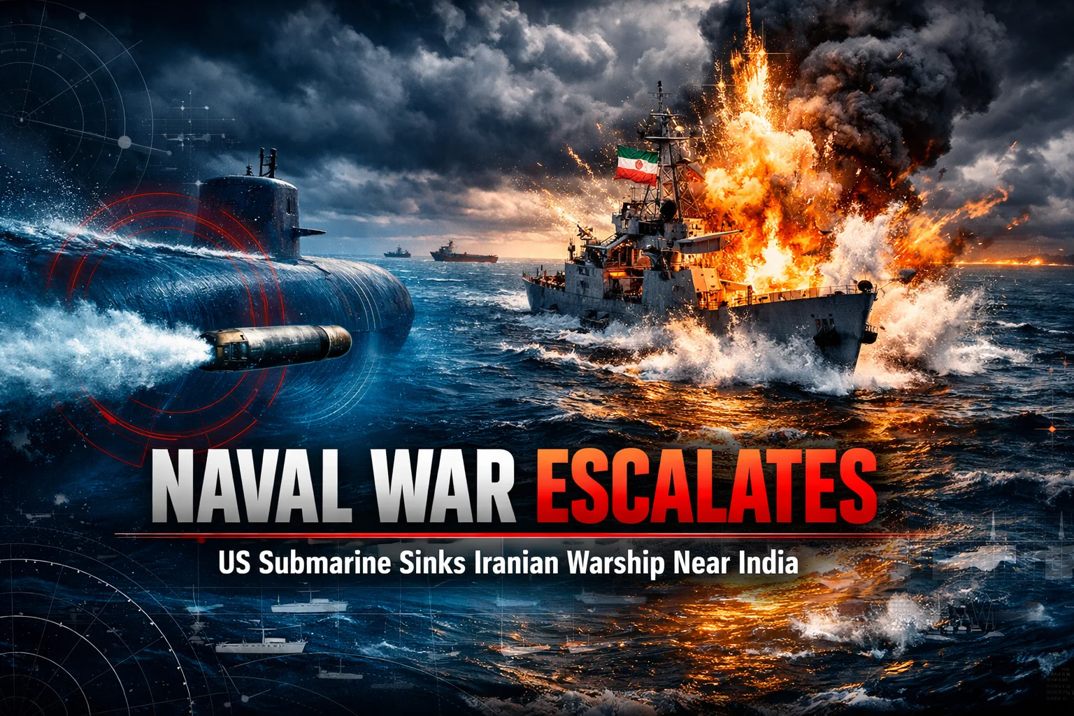 US submarine sinks Iranian warship IRIS Dena in torpedo attack in the Indian Ocean near Sri Lanka