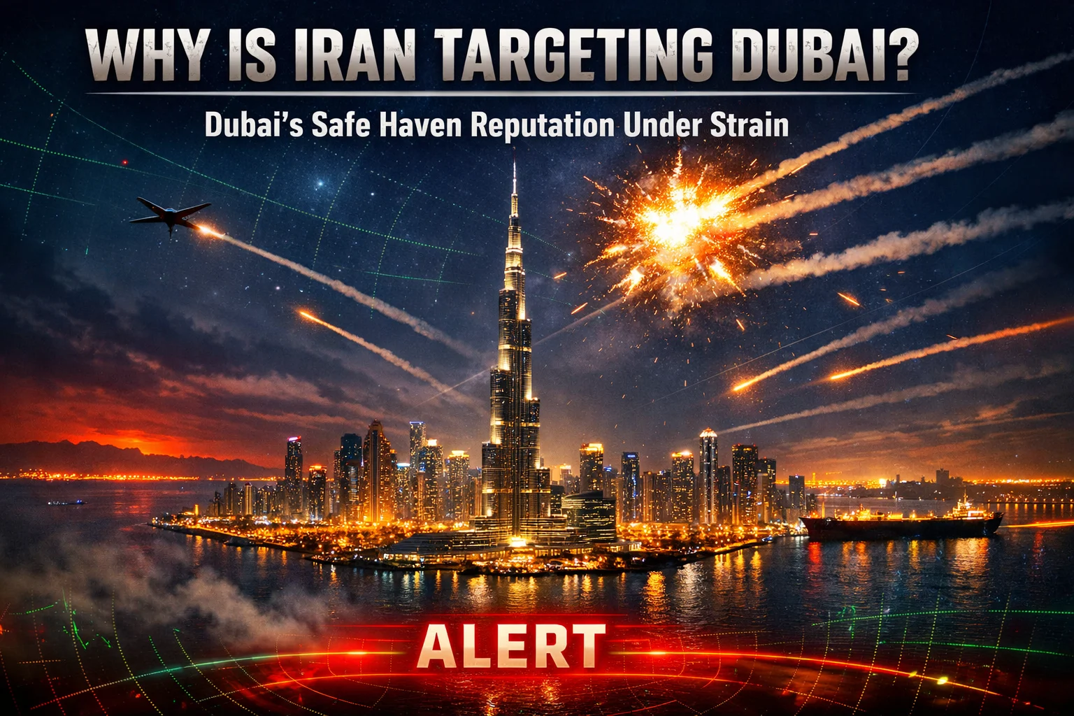 Dubai skyline with Burj Khalifa representing why is Iran attacking UAE and rising Gulf conflict tensions