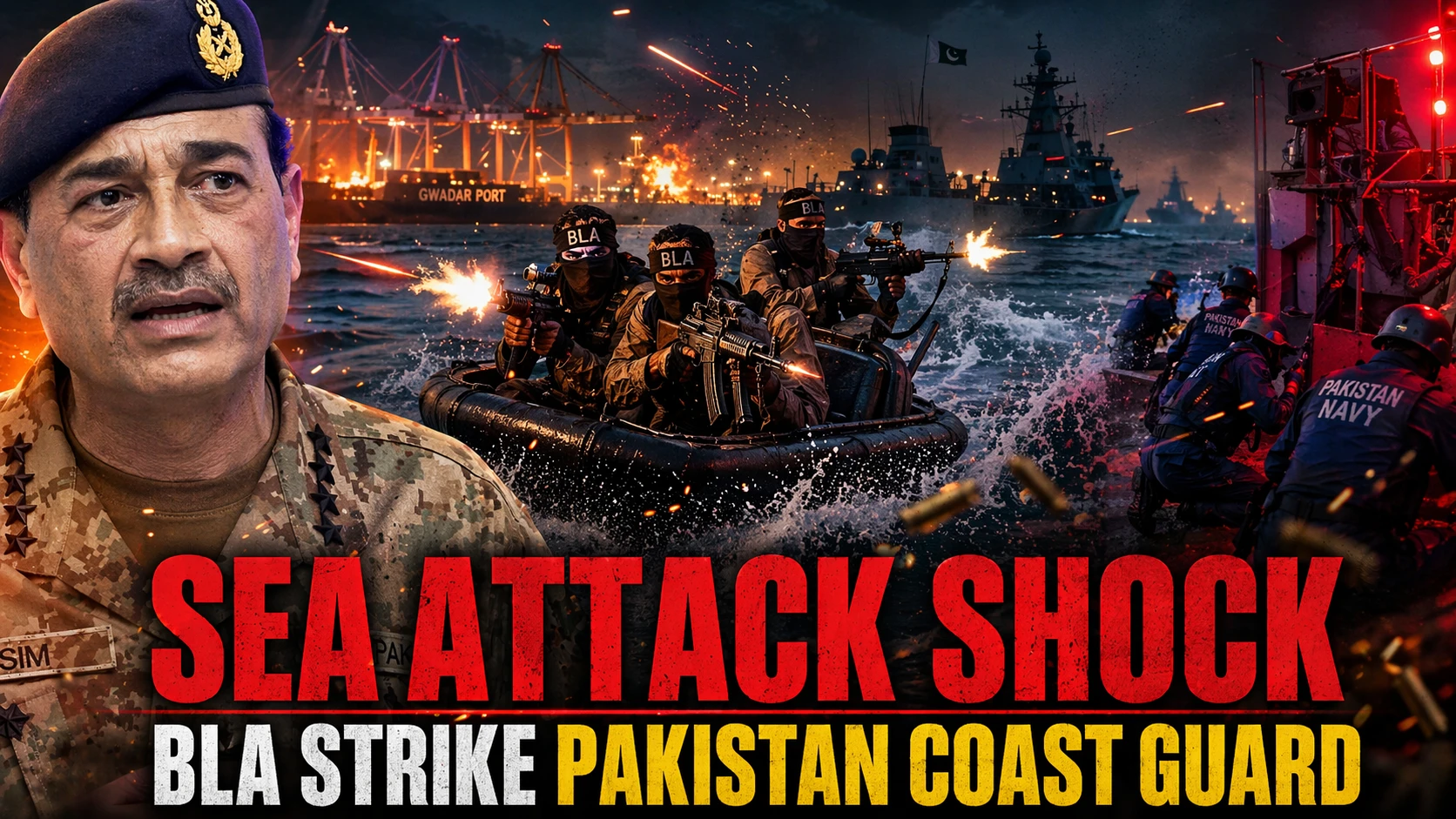 Baloch Liberation Army naval attack near Gwadar showing BLA militants targeting Pakistan coast guard highlighting rising insurgency in Balochistan