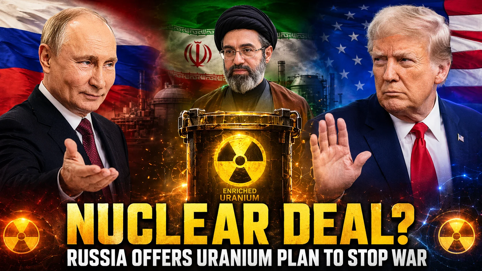 Iran nuclear deal solution showing Russia proposing uranium storage plan as US questions deal and Iran holds nuclear leverage