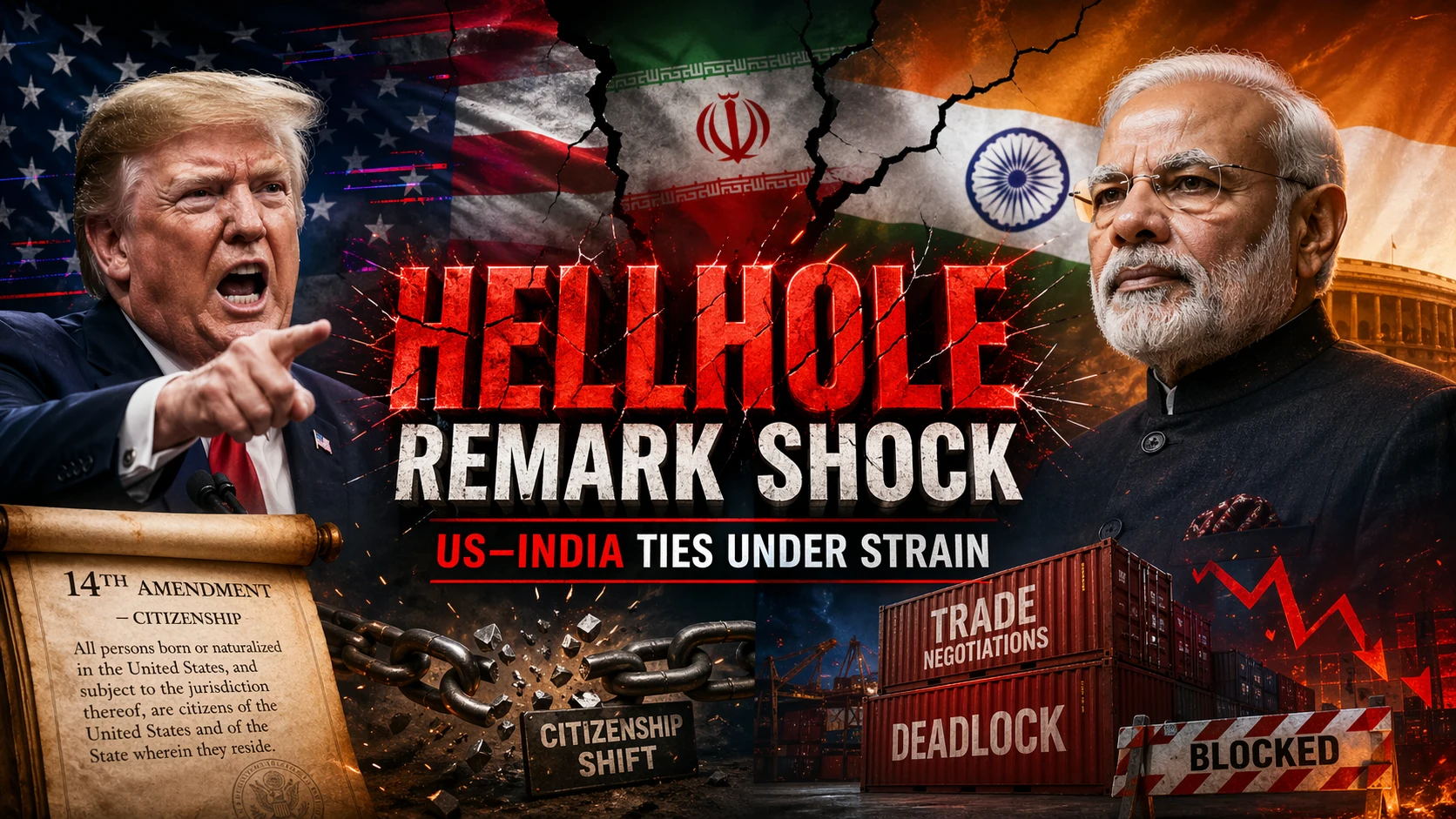 Trump Hellhole Remark on India analysis: Geopolitical tension between Narendra Modi and Donald Trump over birthright citizenship and the 14th Amendment.