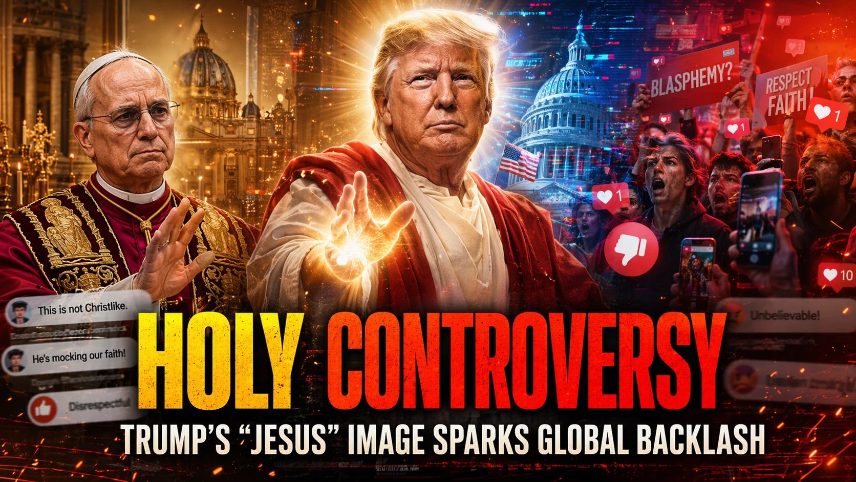 Trump Jesus AI image controversy showing Donald Trump in Jesus religious-style AI depiction as global backlash rises amid separate tensions with Pope Leo XIV