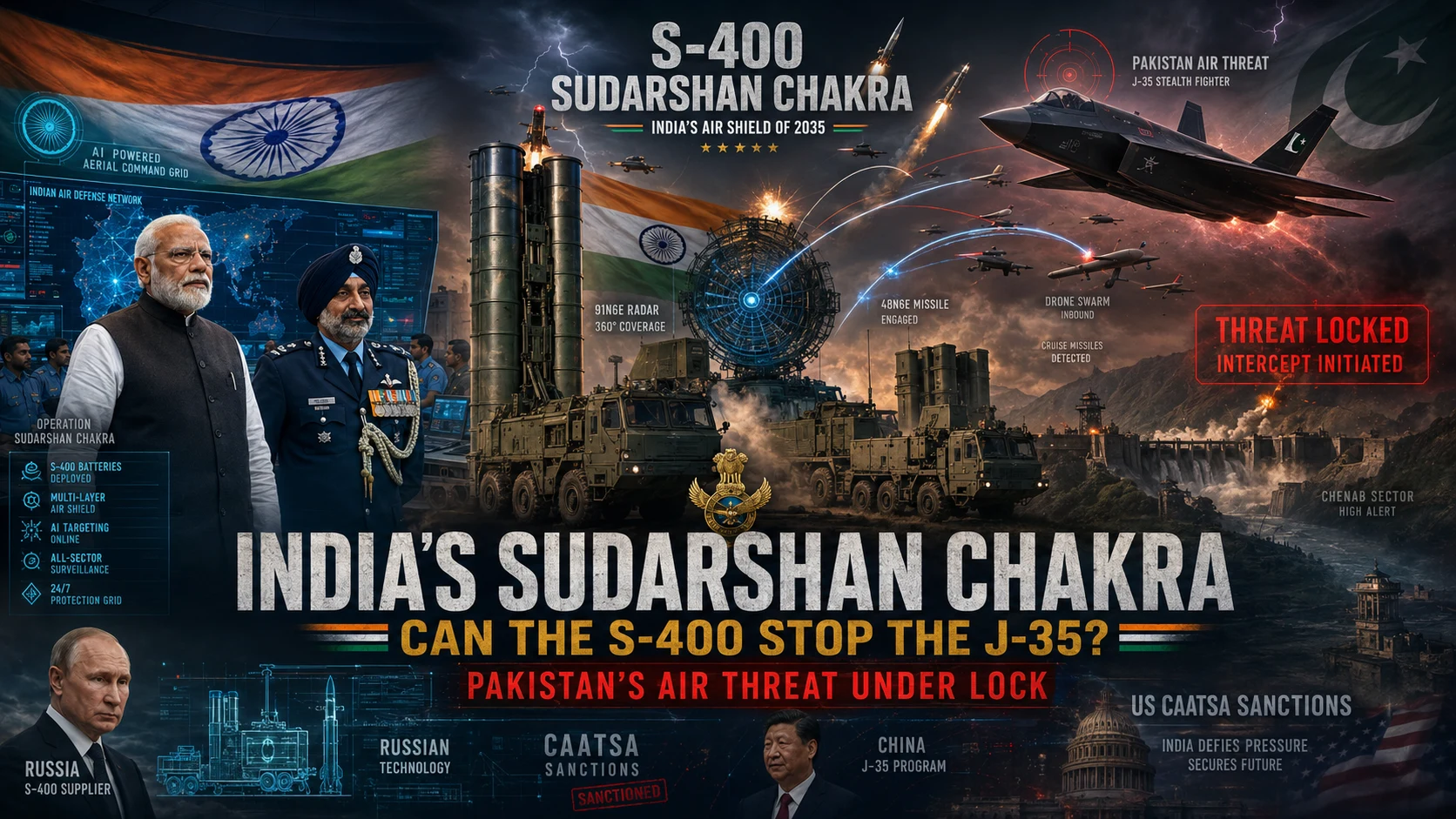 S-400 Sudarshan Chakra air defense system launching interceptors during a high-stakes nighttime aerial engagement.