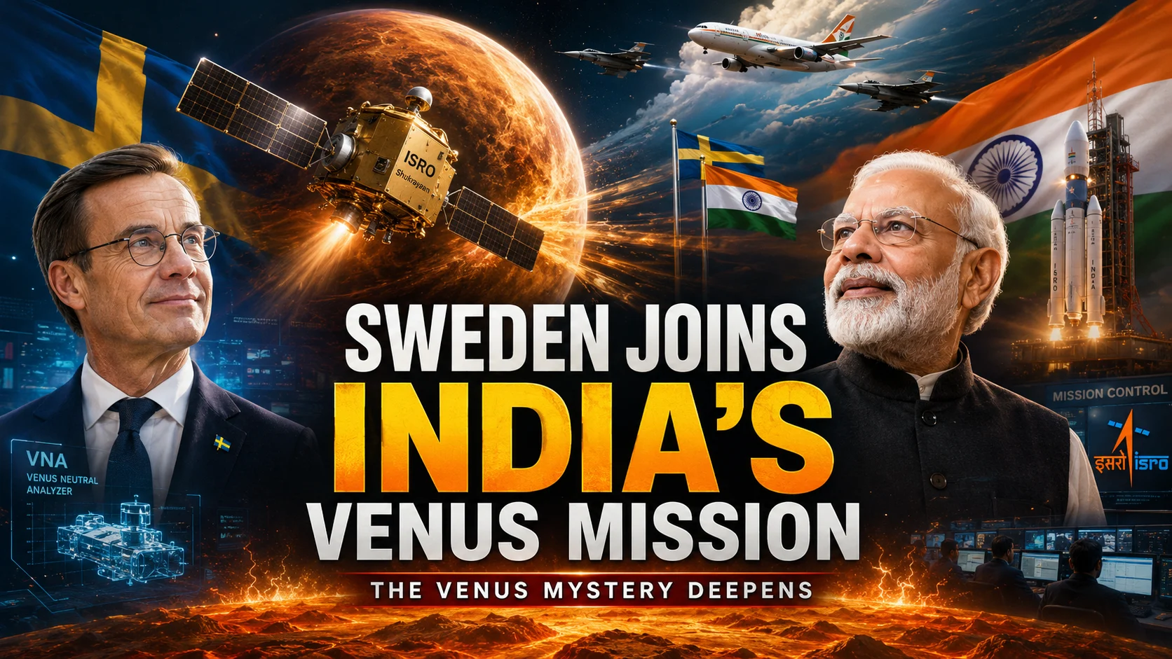 Sweden joins ISRO Venus mission: Prime Minister Narendra Modi and Swedish Prime Minister Ulf Kristersson pictured alongside India's Shukrayaan orbiter as it approaches planet Venus.